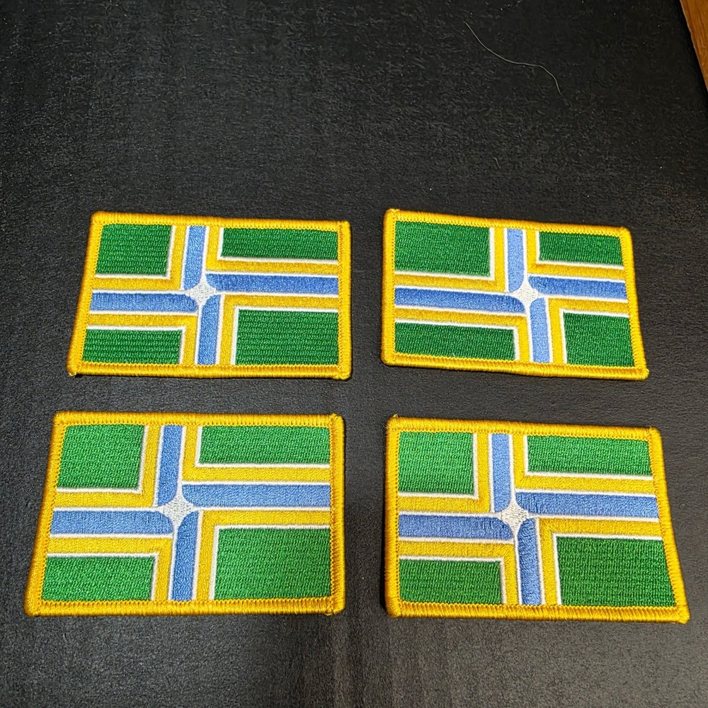 Portland City Flag Patch Green Blue 4 Pack Embroidered PNW